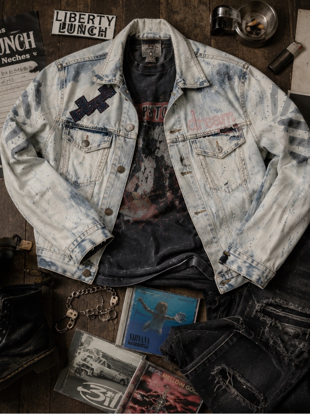 Custom Studded Acid Wash Denim Gen X Dream Jacket Punk Grunge Art Unisex IYKYK